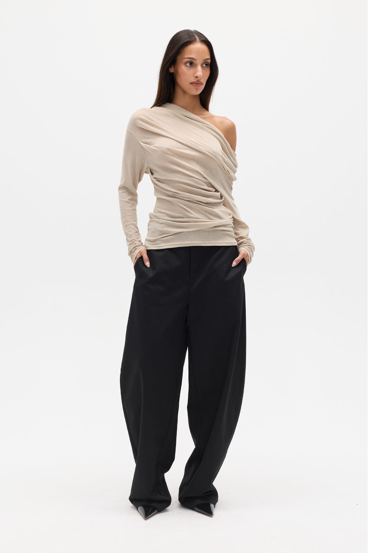 Renay Off Shoulder Long Sleeve Top in Jupiter, view 1, Bayse Brand