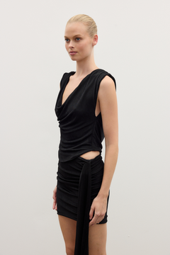 Anika Draped Cowl Neck Top in Black, view 4, Bayse Brand