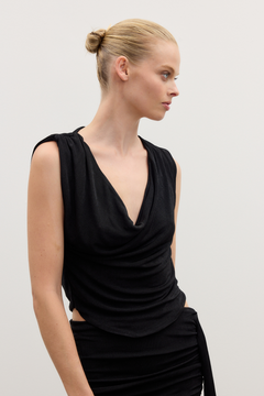 Anika Draped Cowl Neck Top in Black, view 5, Bayse Brand