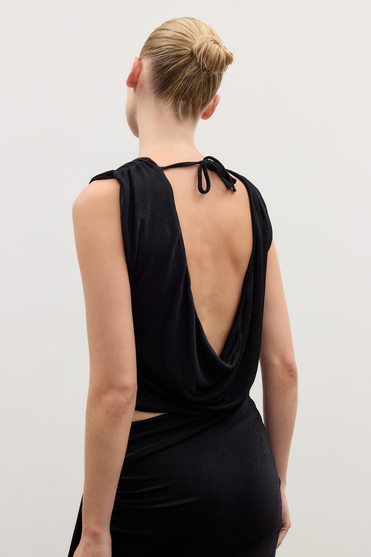Anika Draped Cowl Neck Top in Black, view 2, Bayse Brand