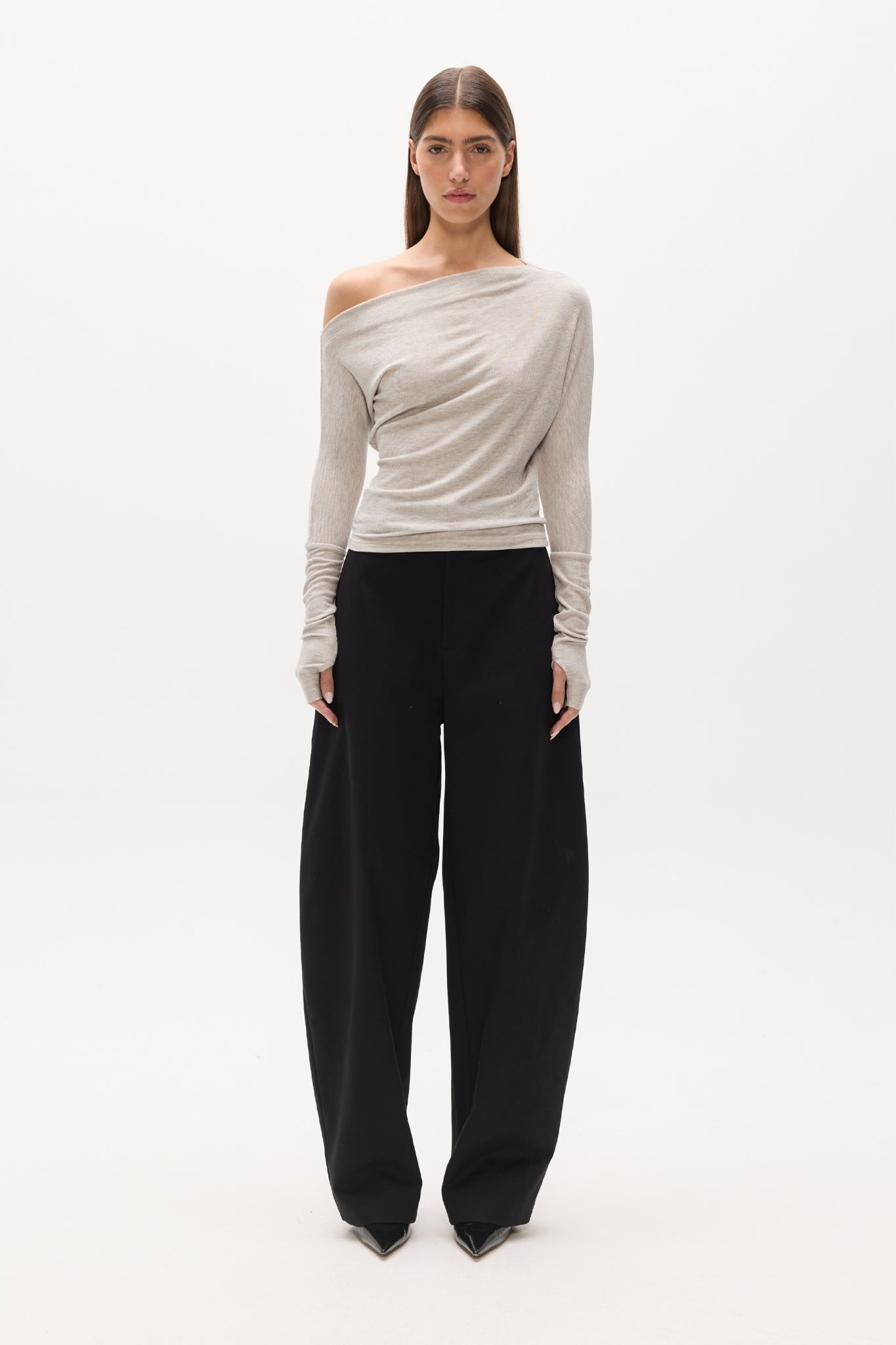 GISELLE KNIT TOP - LIGHT GREY MARLE