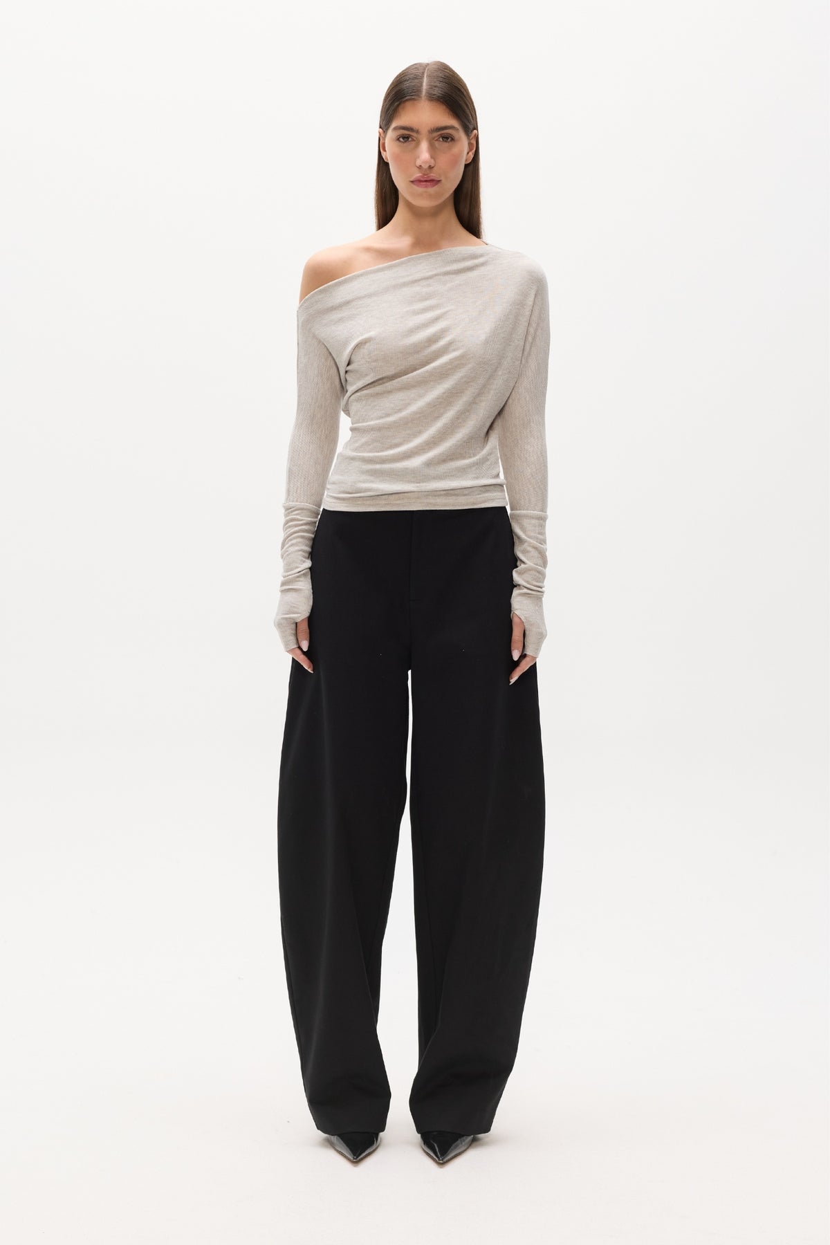 GISELLE KNIT TOP - LIGHT GREY MARLE