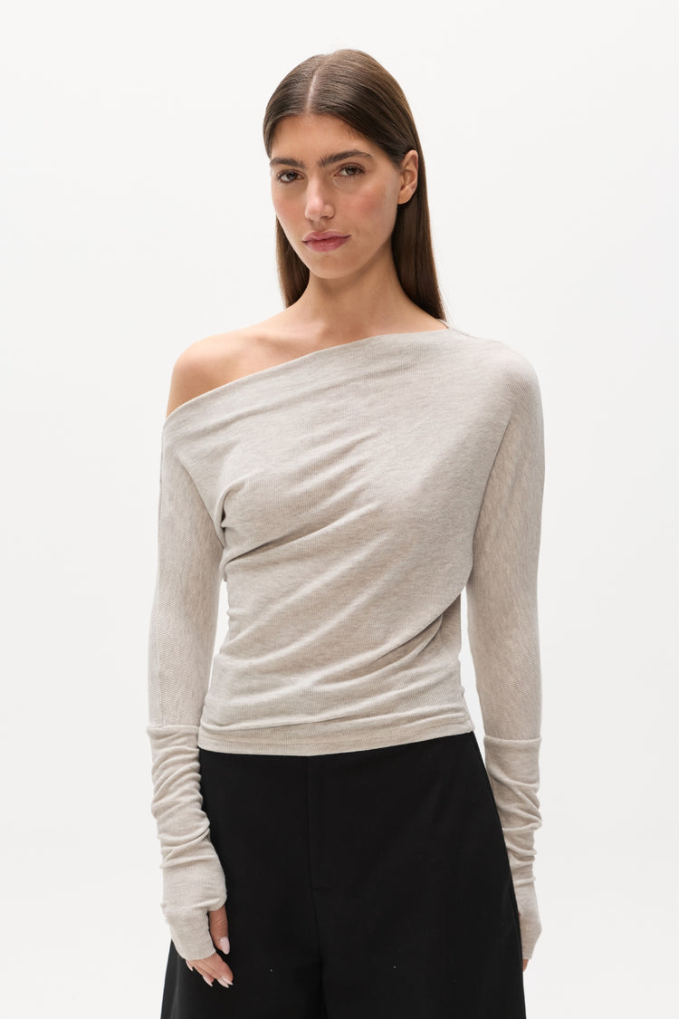 GISELLE KNIT TOP - LIGHT GREY MARLE