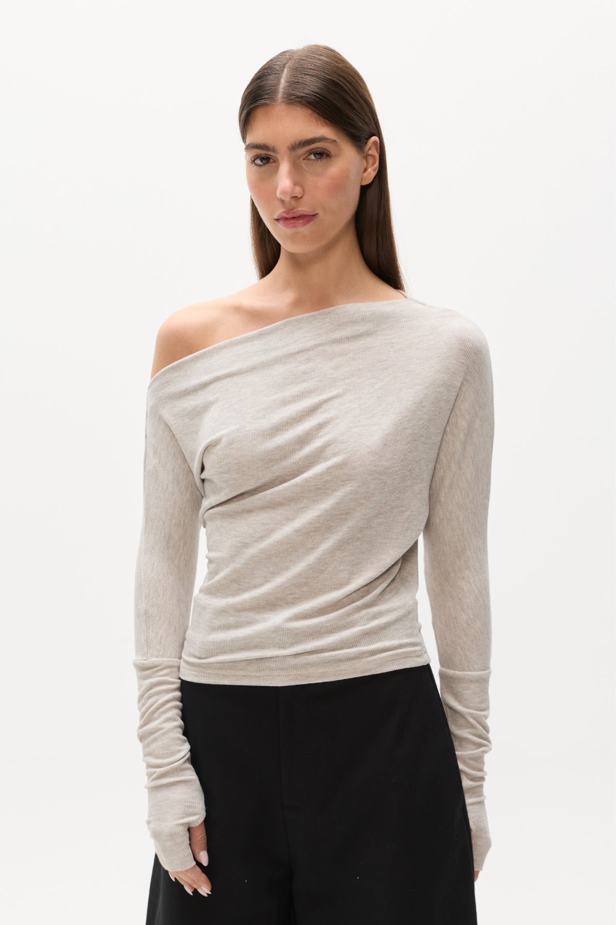 GISELLE KNIT TOP - LIGHT GREY MARLE
