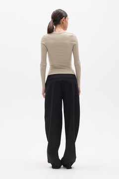 Merritt Deep V Long Sleeve Top in Almond, view 4, Bayse Brand