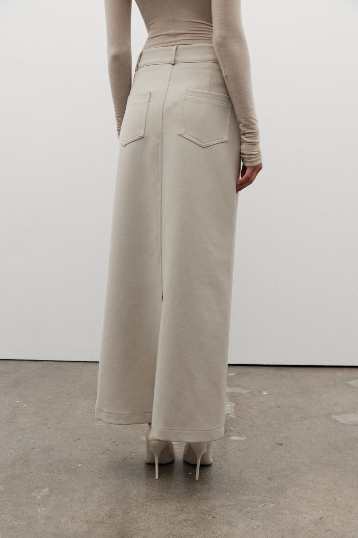 Beckett Draped Skirt in Bone, view 6, Bayse Brand