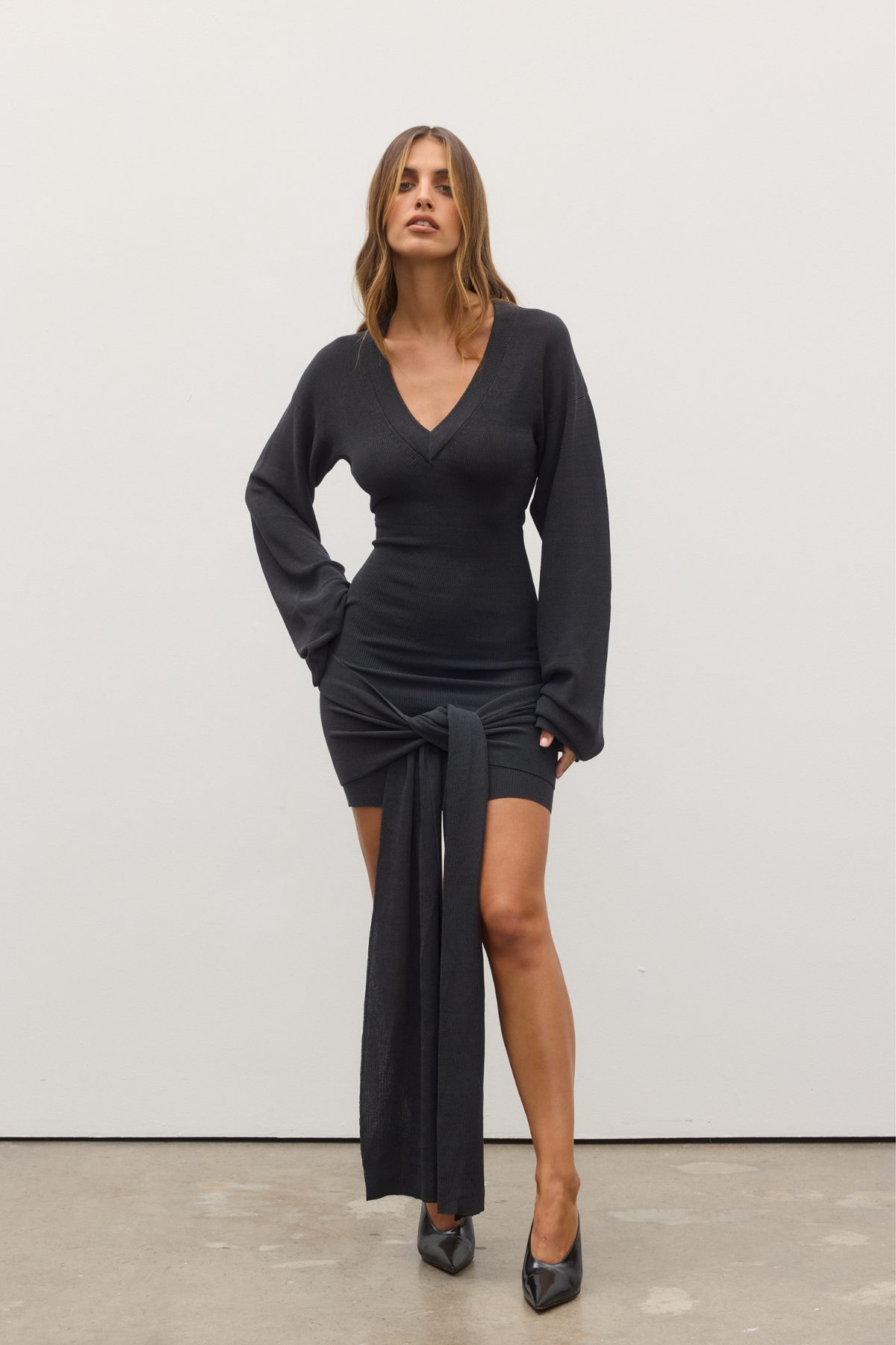 Chantelle Ribbed Knit Mini Dress in Liberty, view 2, Bayse Brand