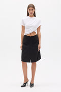 Astin Asymmetric Draped Crew Neck Top in White, view 1, Bayse Brand