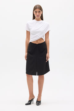 Astin Asymmetric Draped Crew Neck Top in White, view 1, Bayse Brand