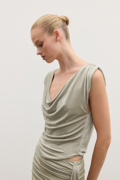 Anika Draped Cowl Neck Top in Mineral, view 1, Bayse Brand