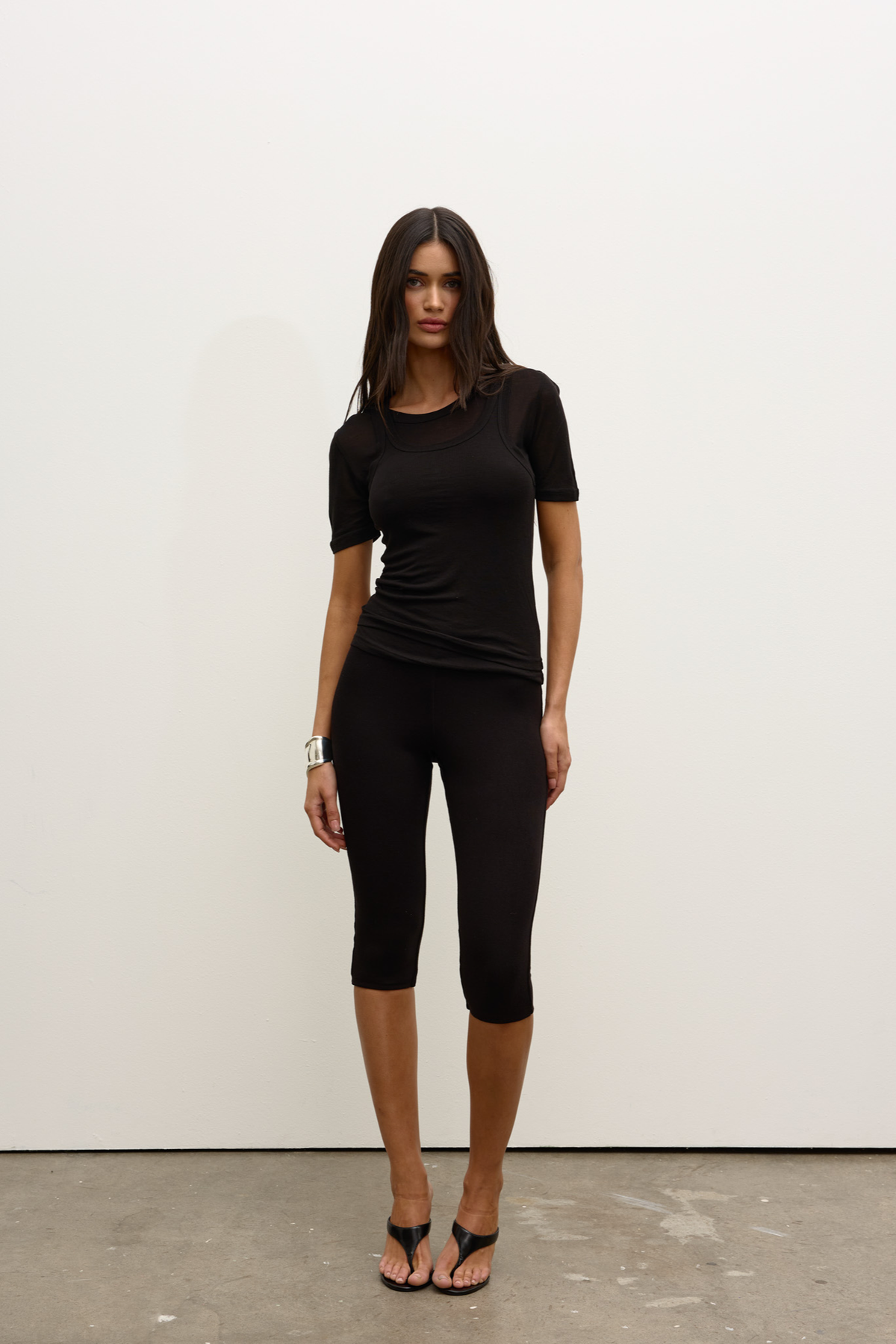 Mira Two Piece Layered Top in Black, view 2, Bayse Brand
