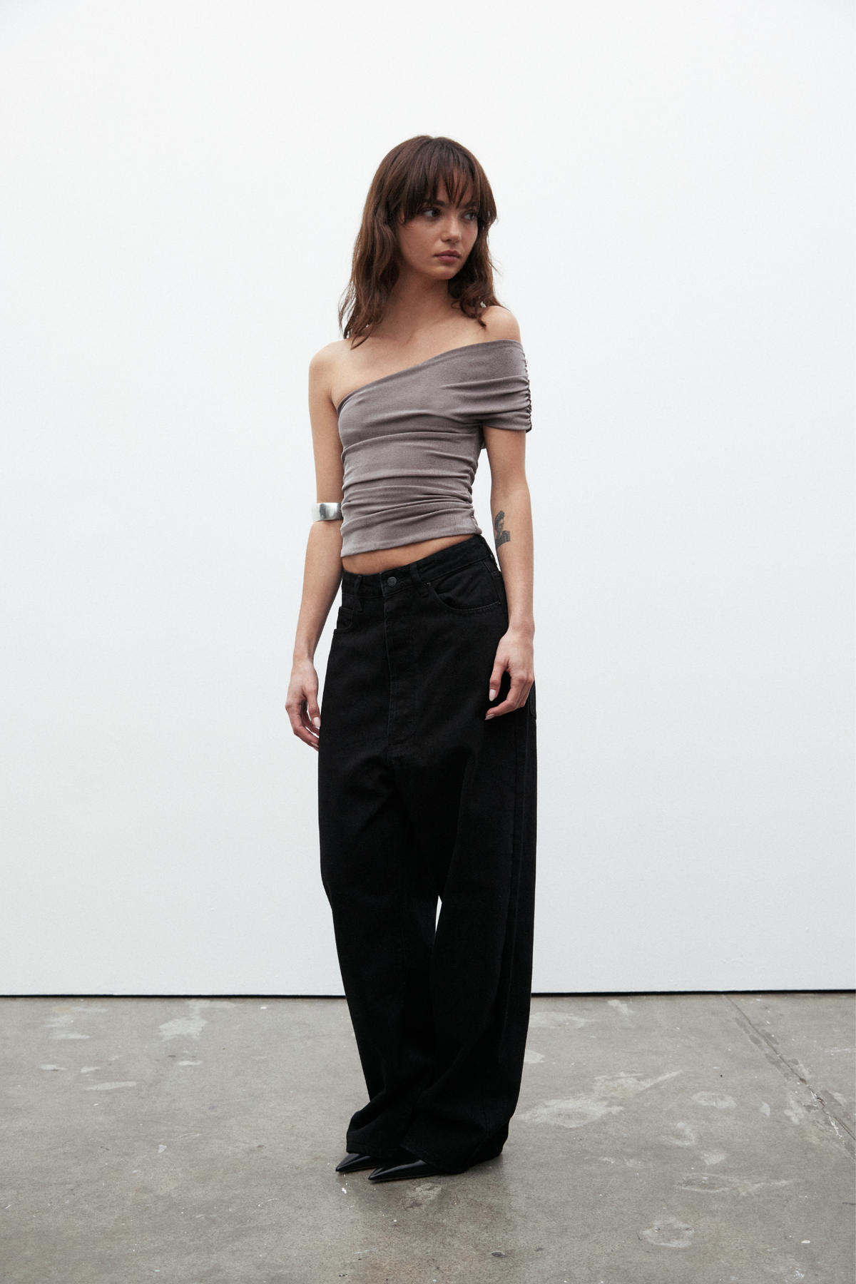 Josie Off Shoulder Crop Top in Antique, view 2, Bayse Brand