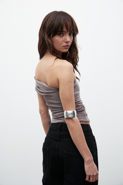 Josie Off Shoulder Crop Top in Antique, view 3, Bayse Brand
