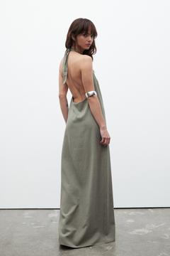 Emerson Linen High Neck Maxi Dress in Taupe, view 2, Bayse Brand