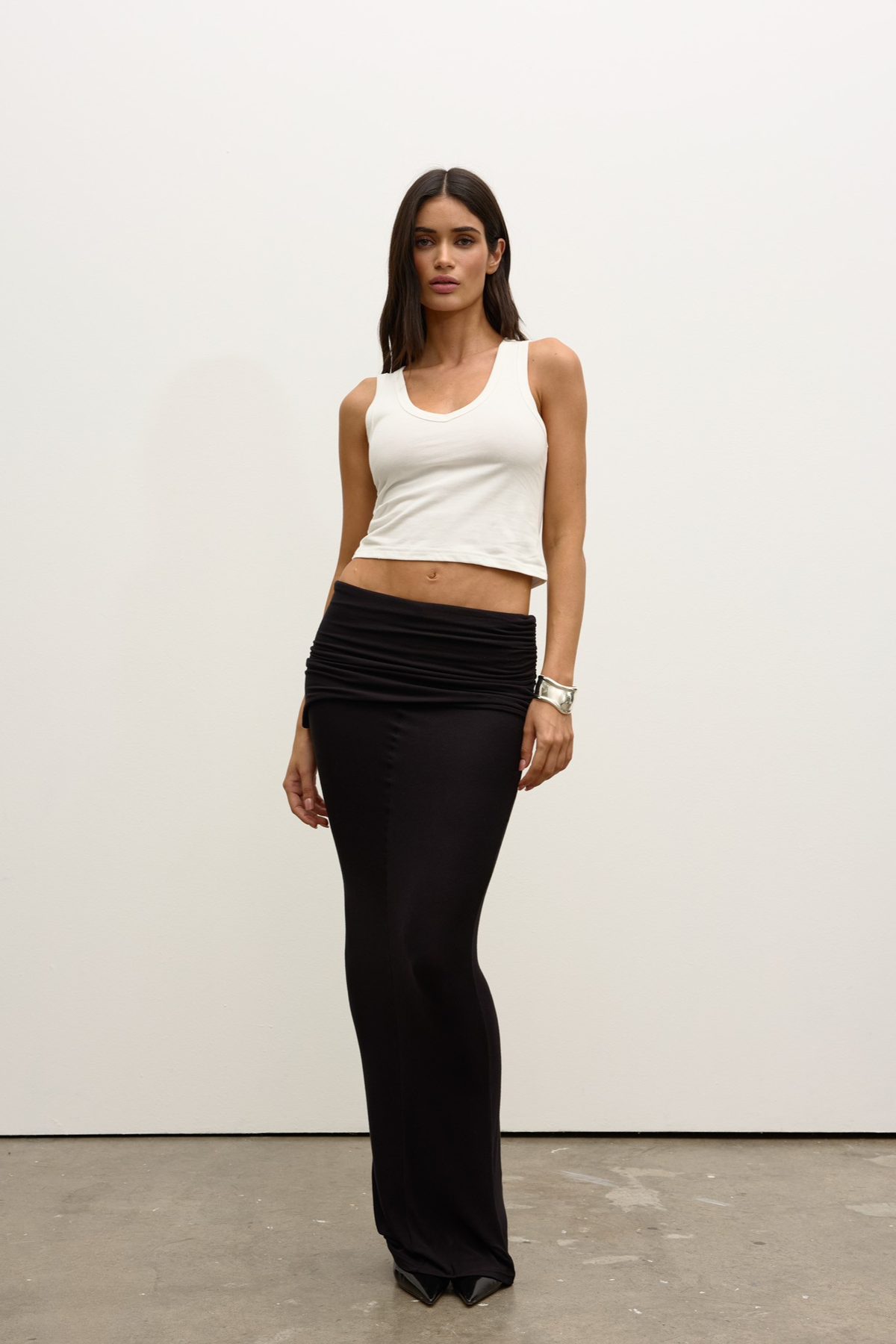 Hali Cotton Scoop Neck Crop Top in White, view 2, Bayse Brand