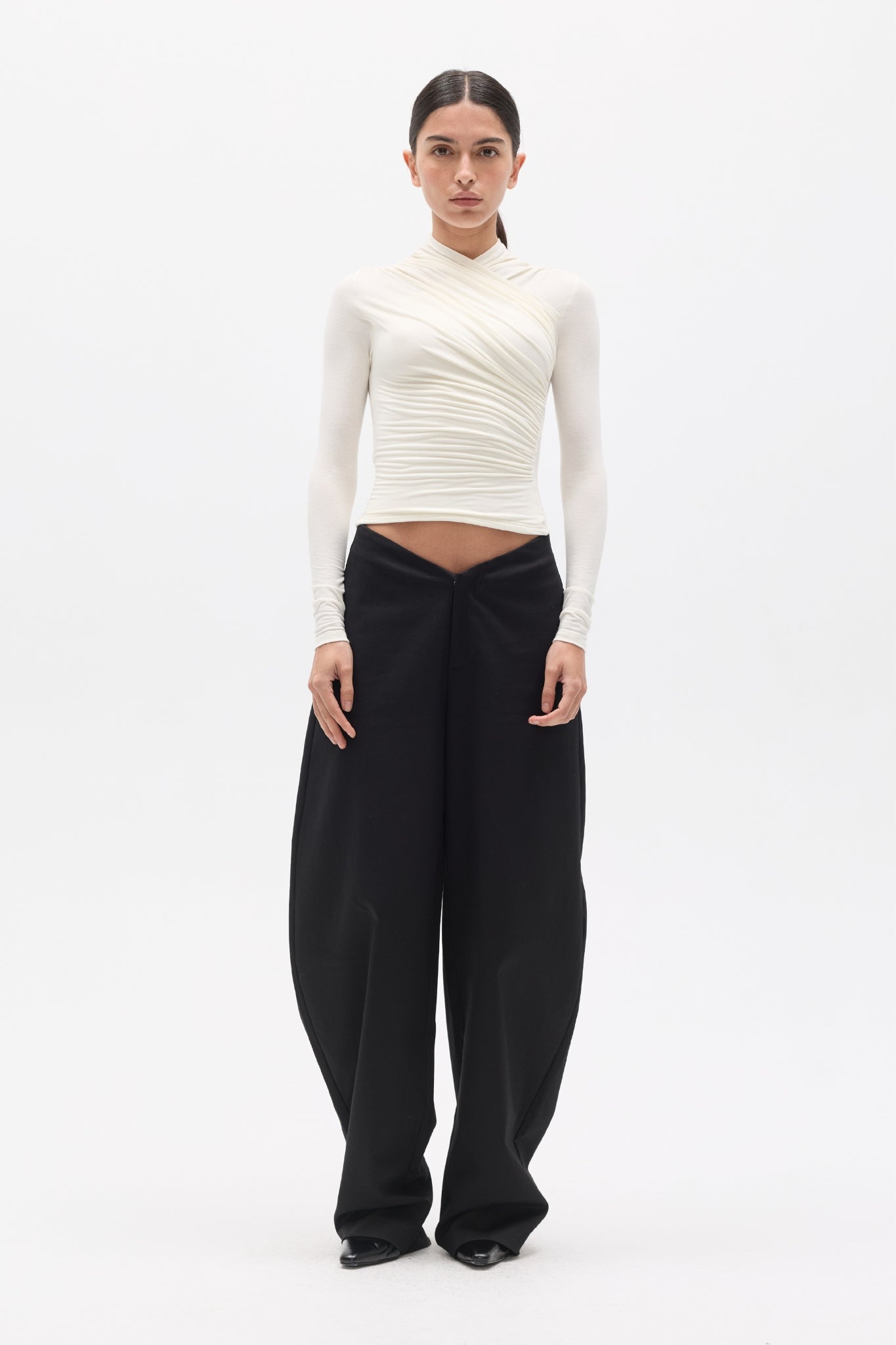 Bayse Brand Amrita Long Sleeve Top in Ivory — women's essential long sleeve top, front view