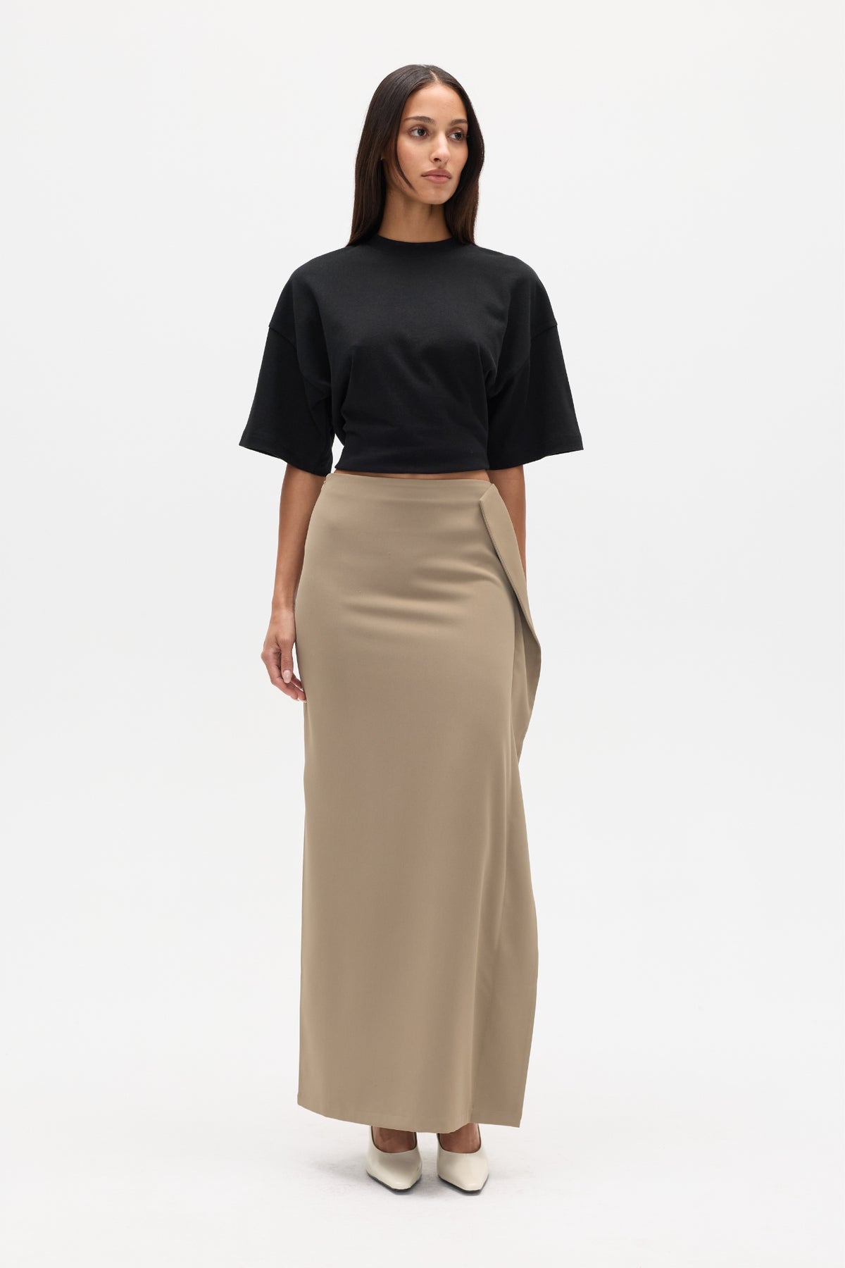Ebony High Rise Maxi Skirt in Dune, view 1, Bayse Brand