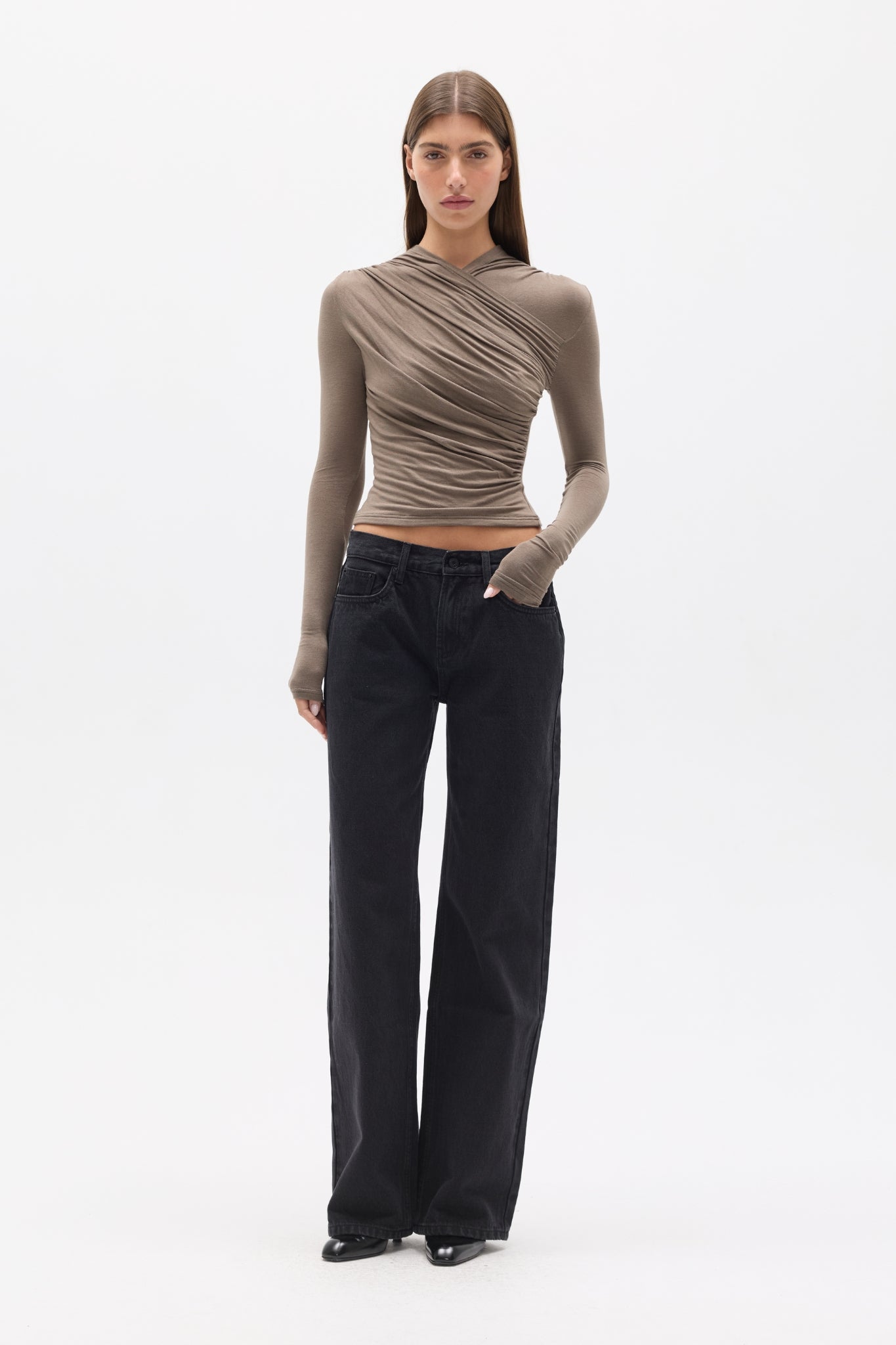 AMRITA LONG SLEEVE TOP - MINK