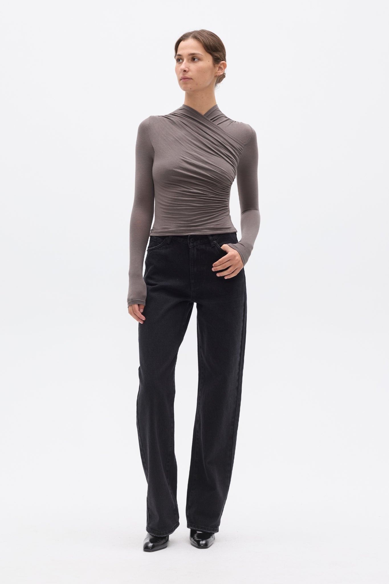 AMRITA LONG SLEEVE TOP - SMOKE