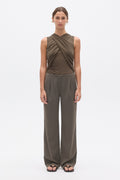 Antonia Cross Over Bodysuit in Tanbark, view 1, Bayse Brand