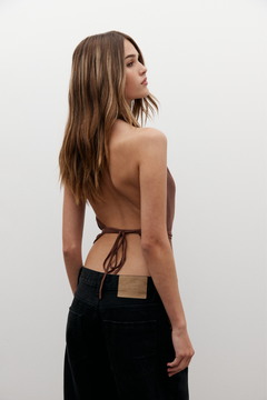 Cerise Cowl Neck Halter Top in Bark, view 2, Bayse Brand