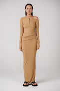Izzie Ribbed Knit Maxi Skirt in Sepia, view 1, Bayse Brand