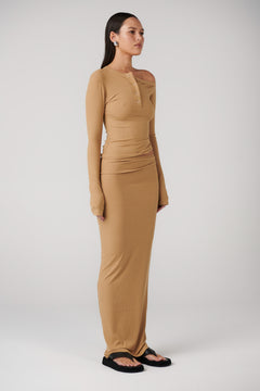 Izzie Ribbed Knit Maxi Skirt in Sepia, view 2, Bayse Brand
