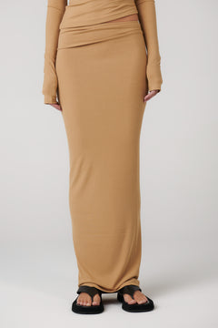 Izzie Ribbed Knit Maxi Skirt in Sepia, view 5, Bayse Brand
