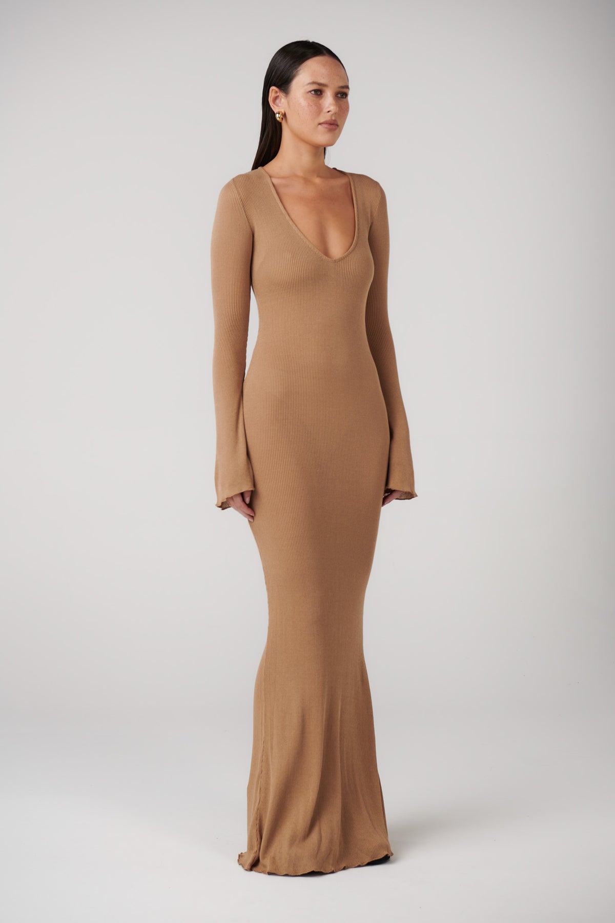 bhldn dani long-sleeve open-back fit & flare maxi dress BHLDN Dani Long-Sleeve Open-Back Fit & Flare Maxi Medium Dress, Anthropologie