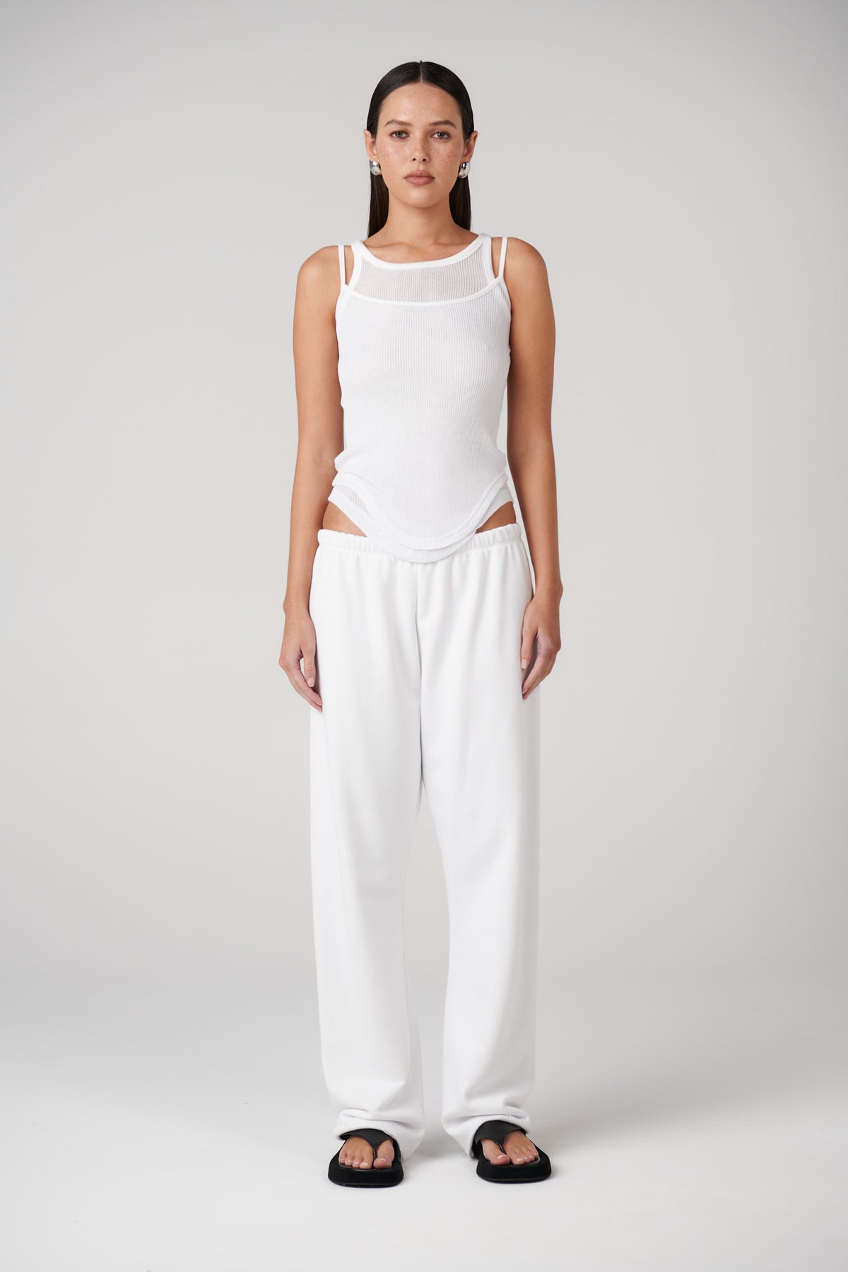Arti Wide Leg Track Pant in White, view 1, Bayse Brand