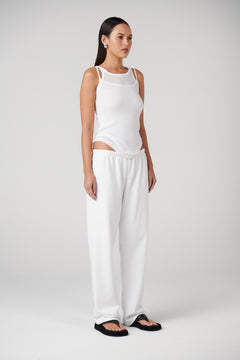 Arti Wide Leg Track Pant in White, view 2, Bayse Brand