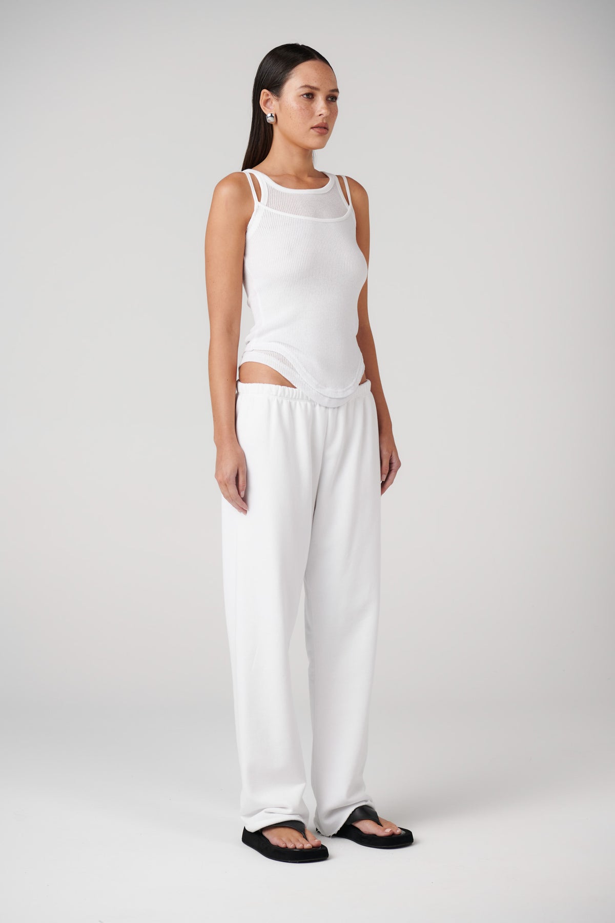 Arti Wide Leg Track Pant in White, view 2, Bayse Brand