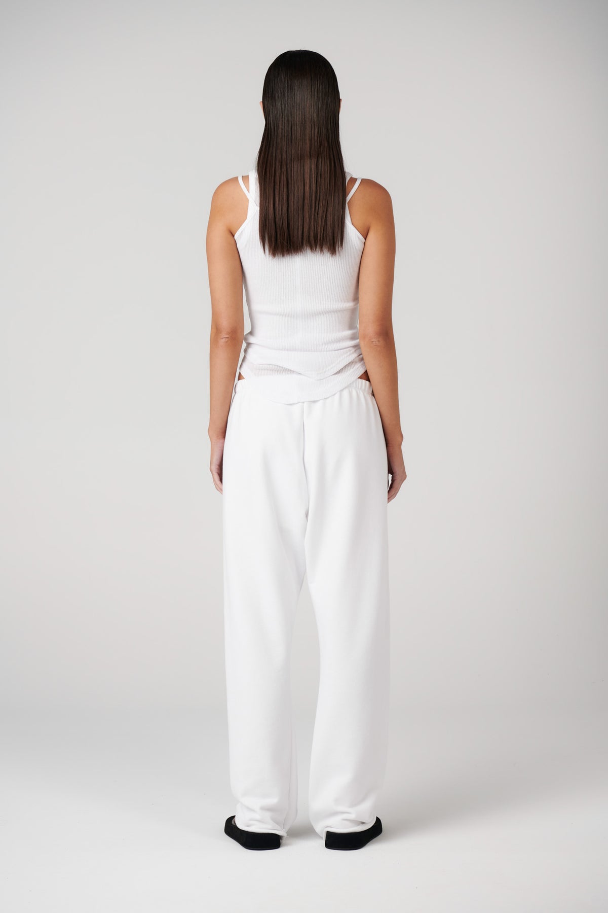 Arti Wide Leg Track Pant in White, view 3, Bayse Brand