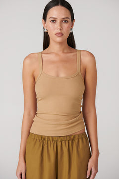 Izzie Scoop Neck Tank in Sepia, view 3, Bayse Brand