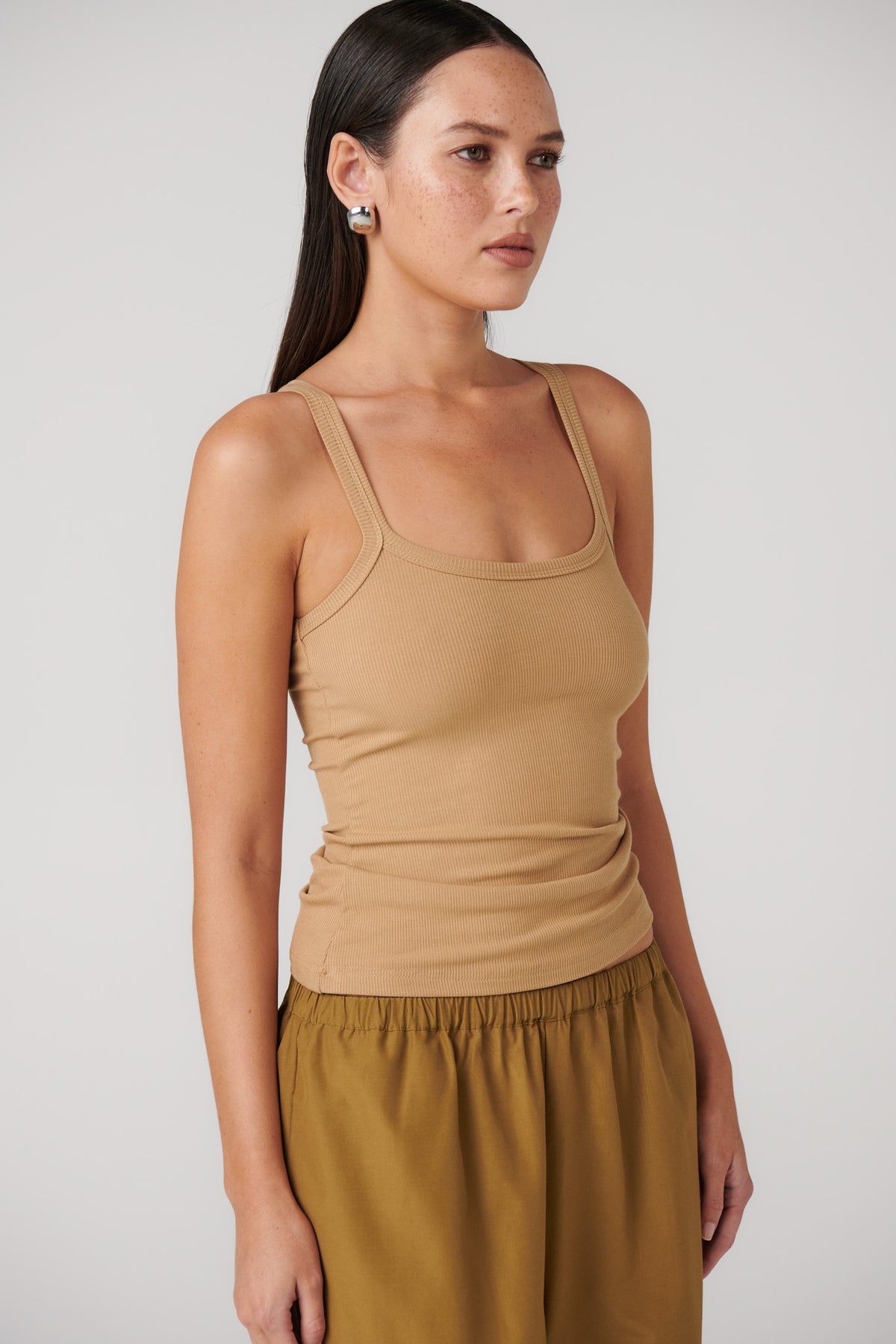 Izzie Scoop Neck Tank in Sepia, view 4, Bayse Brand