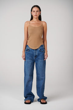 Daton Sheer Singlet Top in Latte, view 1, Bayse Brand