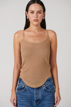 Daton Sheer Singlet Top in Latte, view 5, Bayse Brand