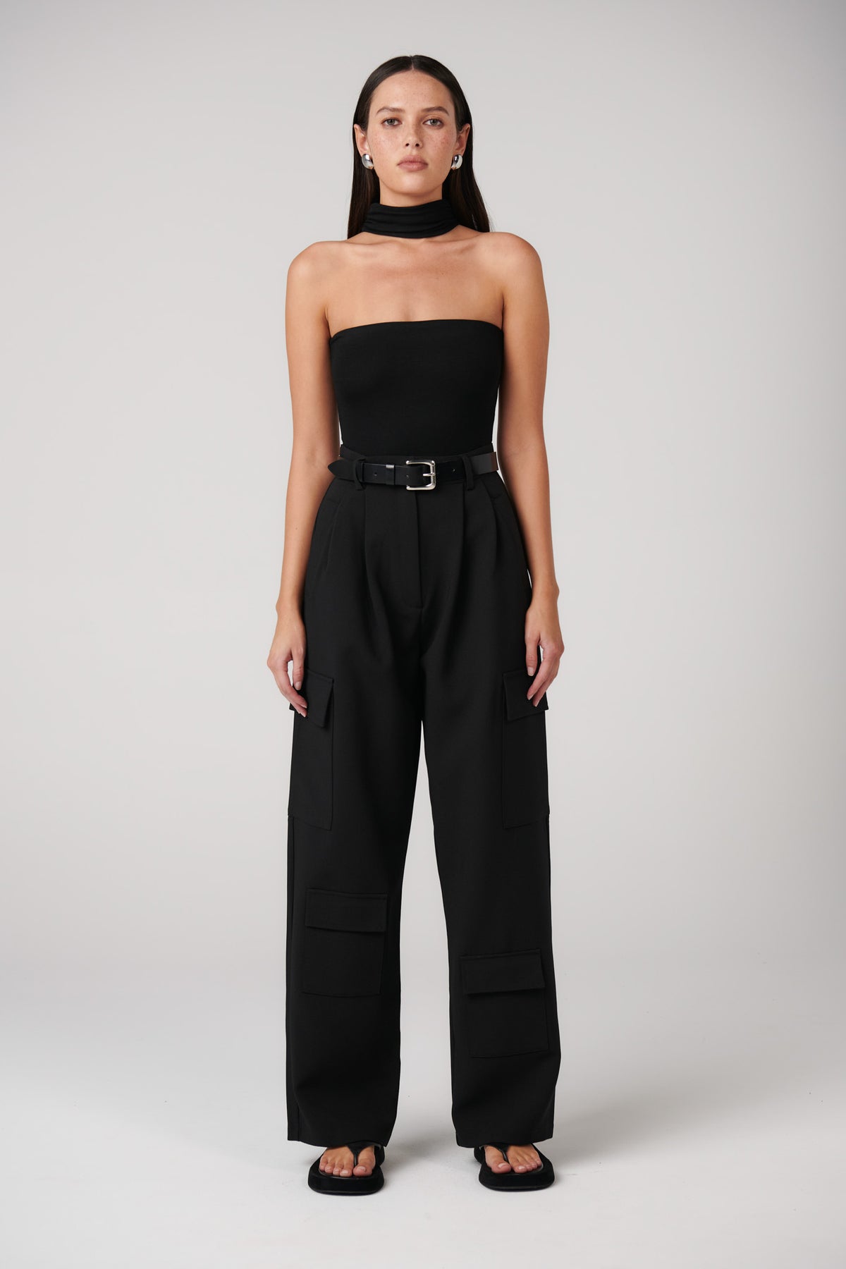 Raine Choker Neck Bodysuit in Black, view 1, Bayse Brand