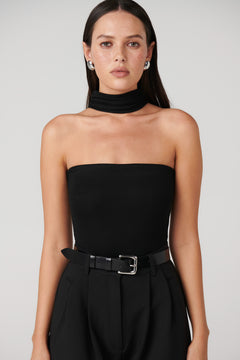 Raine Choker Neck Bodysuit in Black, view 5, Bayse Brand