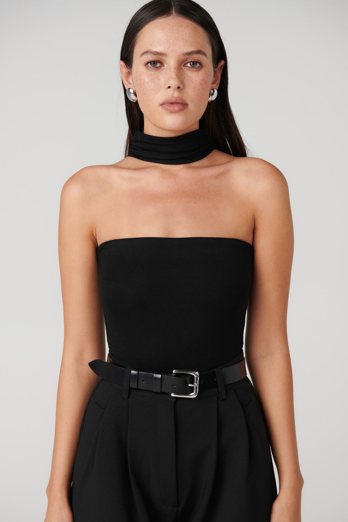 Raine Choker Neck Bodysuit in Black, view 5, Bayse Brand