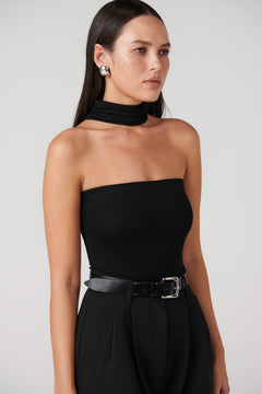 Raine Choker Neck Bodysuit in Black, view 4, Bayse Brand
