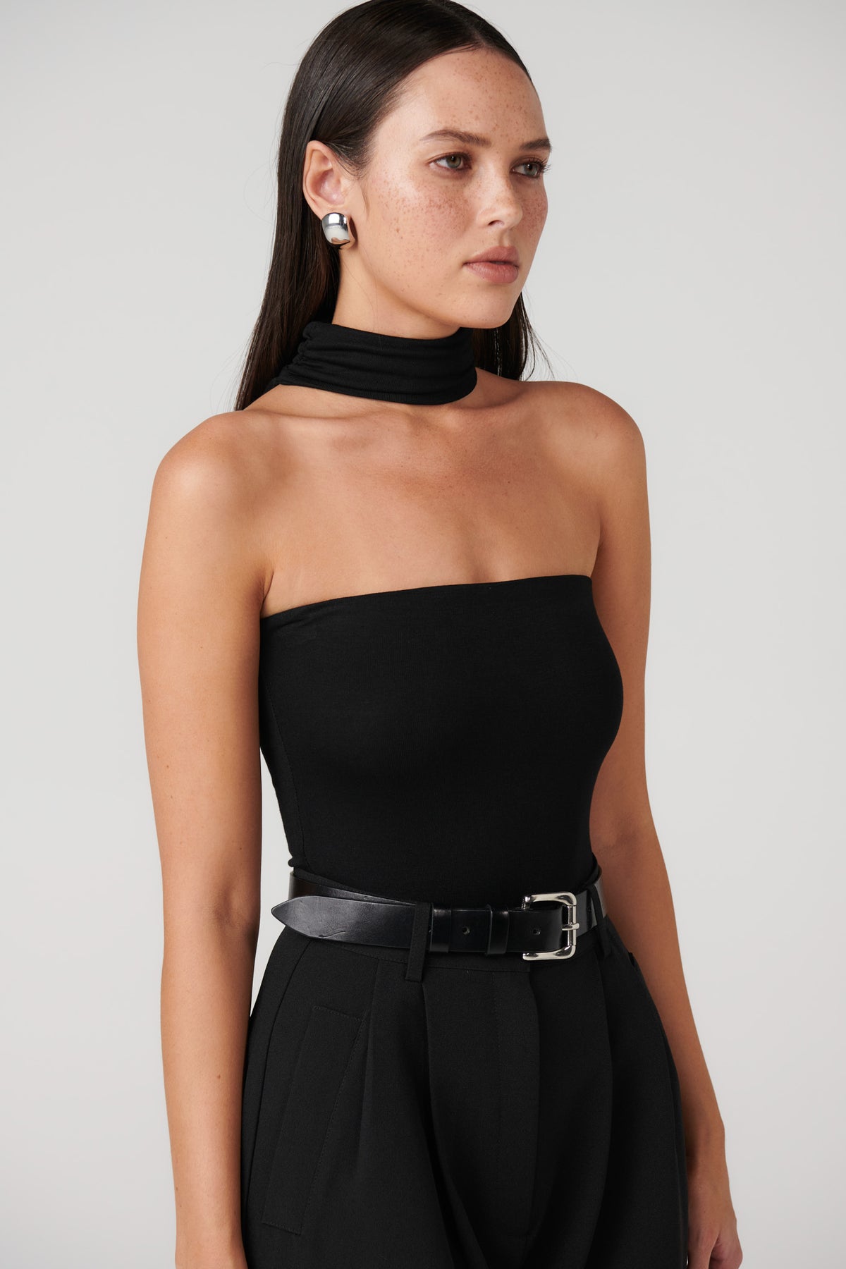 Raine Choker Neck Bodysuit in Black, view 4, Bayse Brand