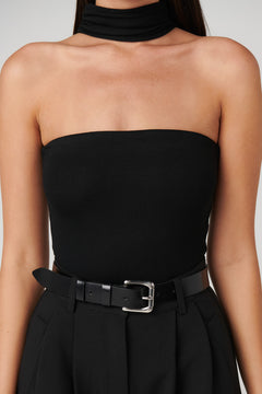 Raine Choker Neck Bodysuit in Black, view 3, Bayse Brand