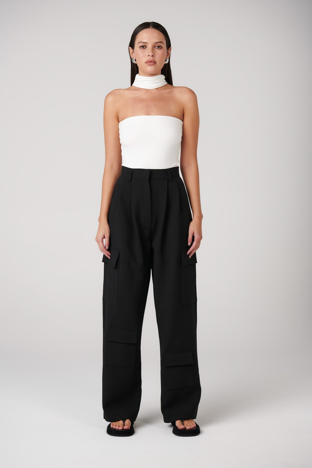 Raine Choker Neck Bodysuit in White, view 1, Bayse Brand