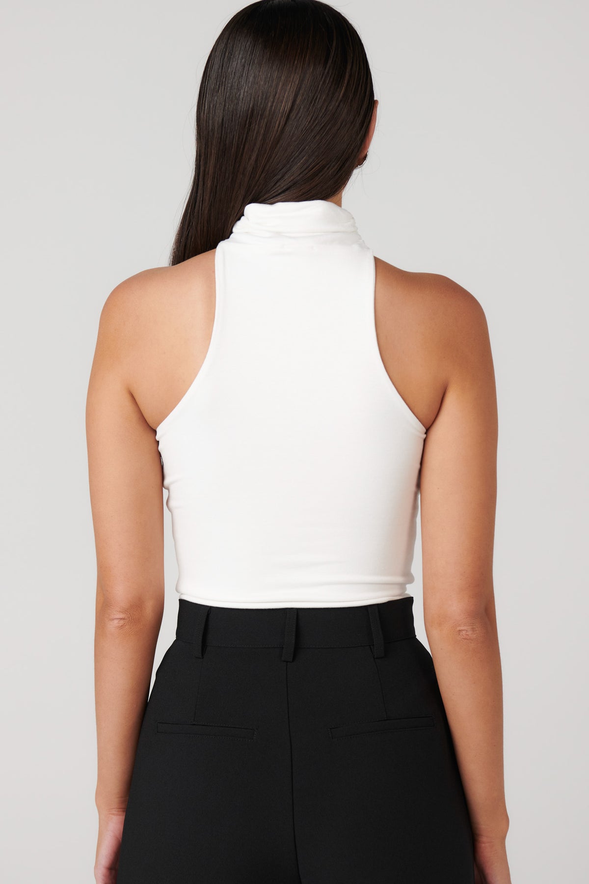 Raine Choker Neck Bodysuit in White, view 2, Bayse Brand