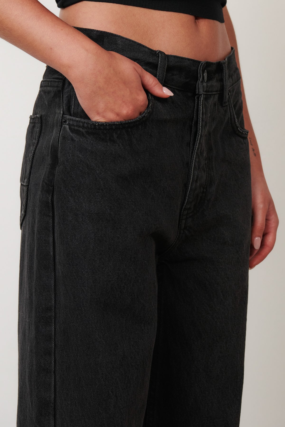 Perry Low Rise Baggy Jean in Backstage Black, view 5, Bayse Brand