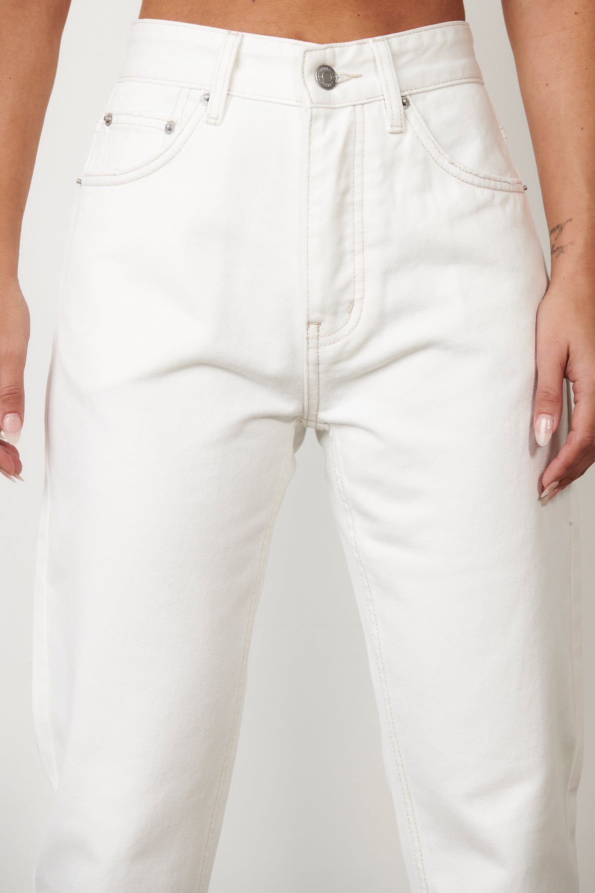 Melrose High Waist Tapered Jean in Geisha White, view 5, Bayse Brand