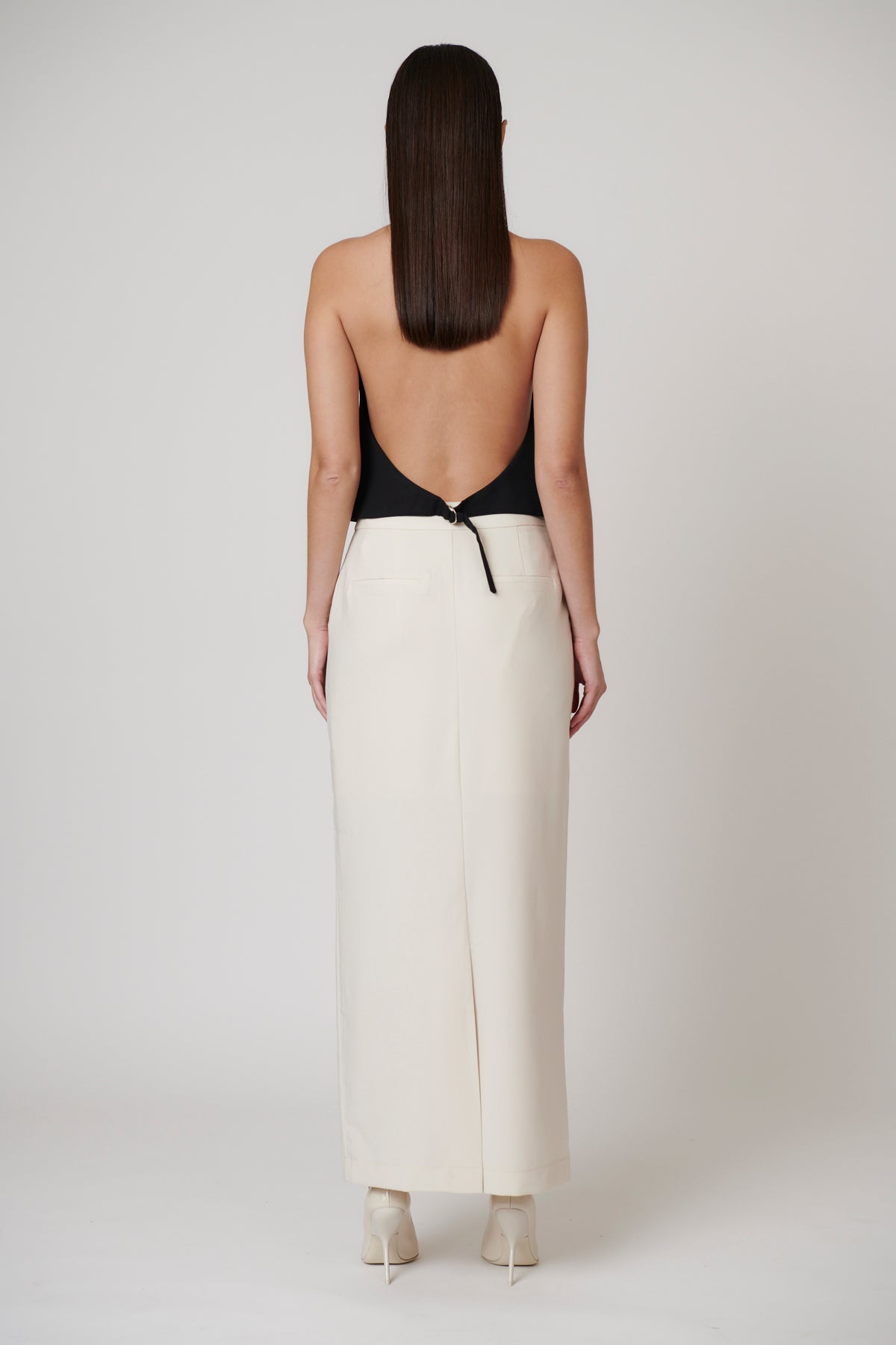 Cori Button Front Open Back Vest in Black, view 3, Bayse Brand