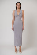 Arietta Twist Cut Out Maxi Dress in Blue Steele, view 1, Bayse Brand