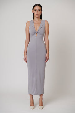 Arietta Twist Cut Out Maxi Dress in Blue Steele, view 1, Bayse Brand